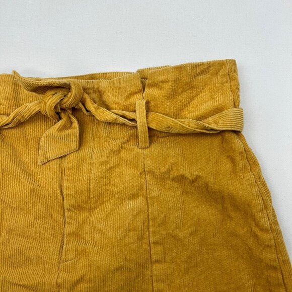 Pink Lily Corduroy Paperbag Mini Skirt Mustard Size Medium Belted - Picture 2 of 9